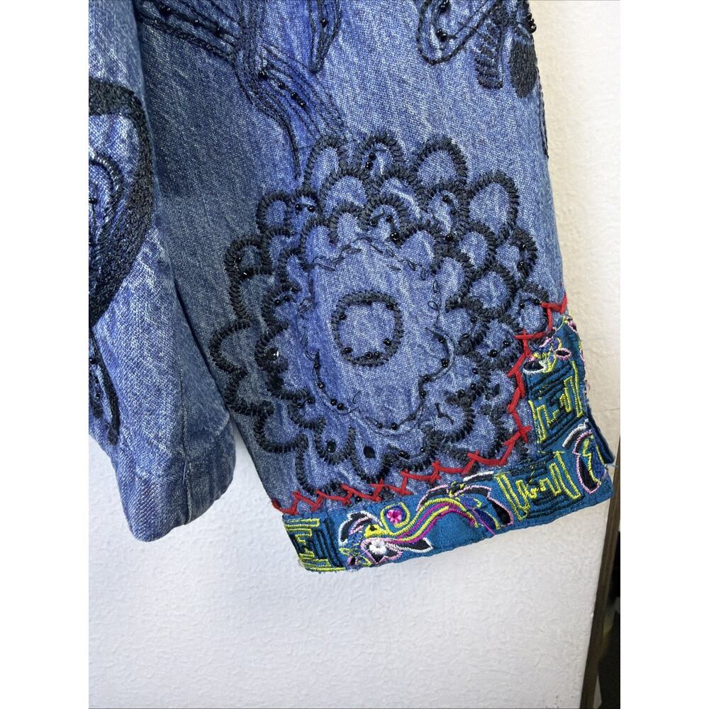 Chico's Design Southwest Embroidered Floral Lt Denim Jacket Large Boho victorian - Picture 3 of 16